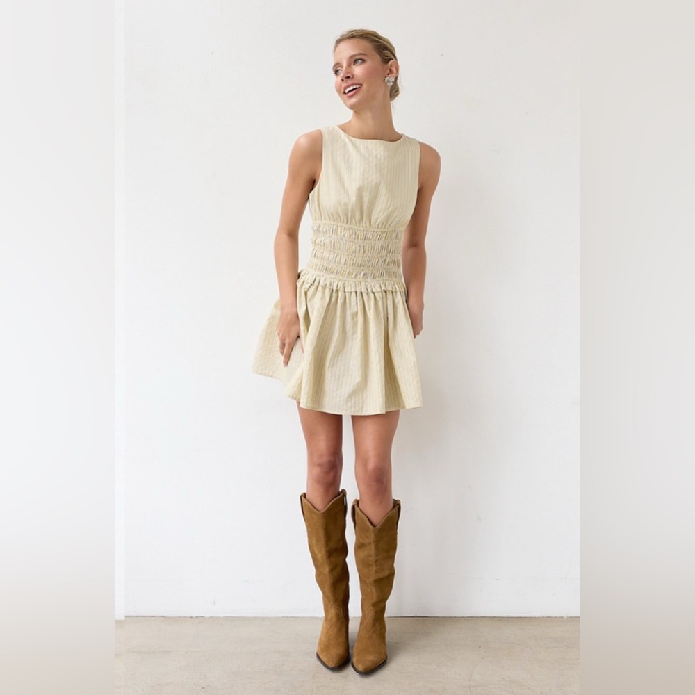 Smocked Waist Mini Dress in Cream